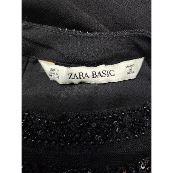 Zara Basic Sheer Sleeveless Beaded Dress Black Size Small - Picture 7 of 7